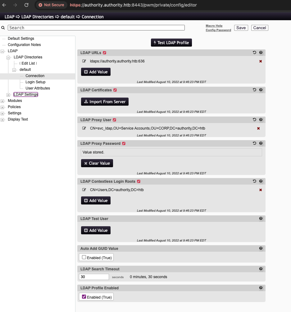 PWM LDAP Connections